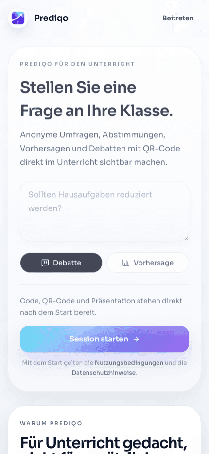 Screenshot der Web-App prediqo.site